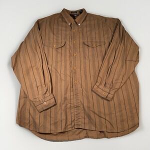 Vintage Todays News Men's Button Up Shirt XL Brown Striped Cotton